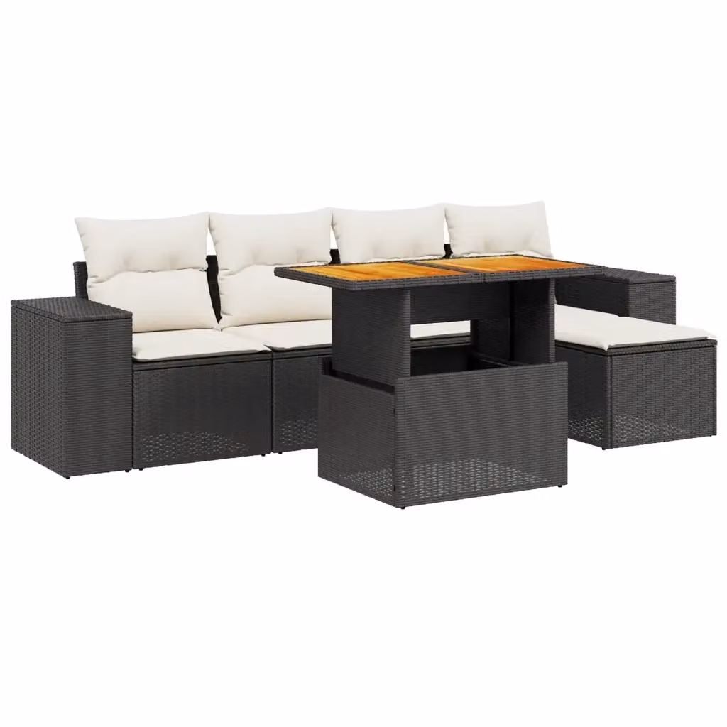 Set Divano da Giardino vidaXL 6 pz in Polyrattan Nero con Cuscini e Tavolino da Esterno – 2