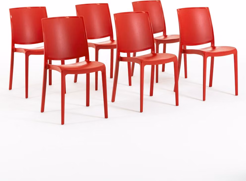 set di 6 sedie impilabili in polipropilene con fibra di vetro per uso esterno e giardino, bar e ristorante, cucina design moderno - CARMEN - Rosso