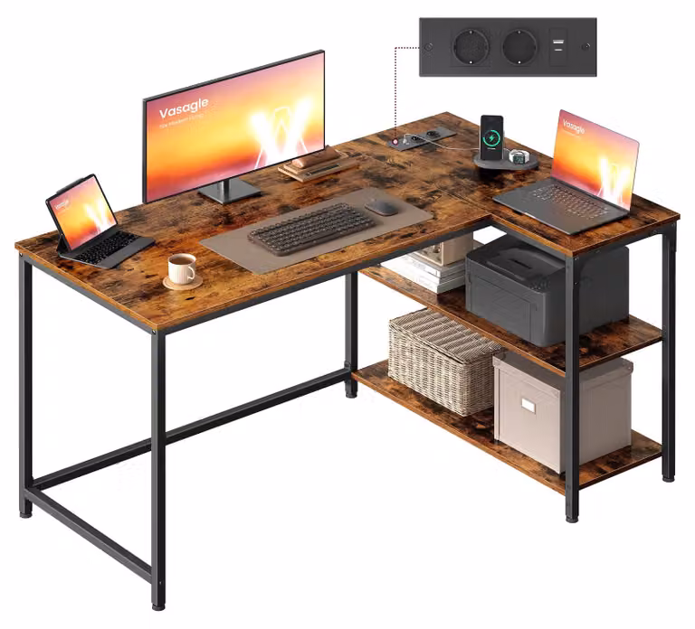 Scrivania angolare a forma di L, scrivania per computer, 120 x 80 cm – Marrone vintage