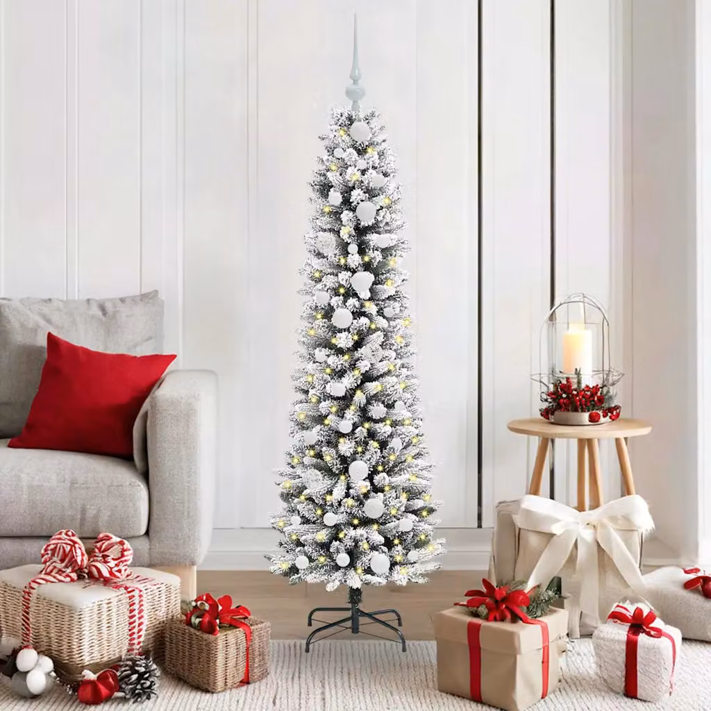 Albero di Natale artificiale moderno vidaXL bianco con luci LED in PVC e metallo, Altezza: 150 cm