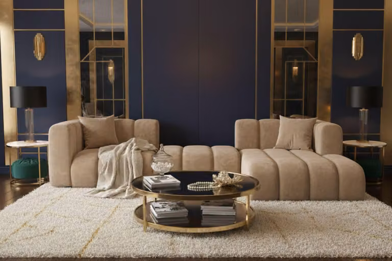 Divano angolare Kaiser Möbel a forma di L Grand L 319 cm, tessuto velluto Salvador, beige, destro