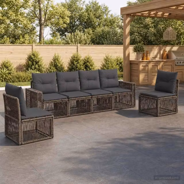 Set Divano da Giardino 6 pz Grigio e Grigio Scuro polyrattan 3435086
