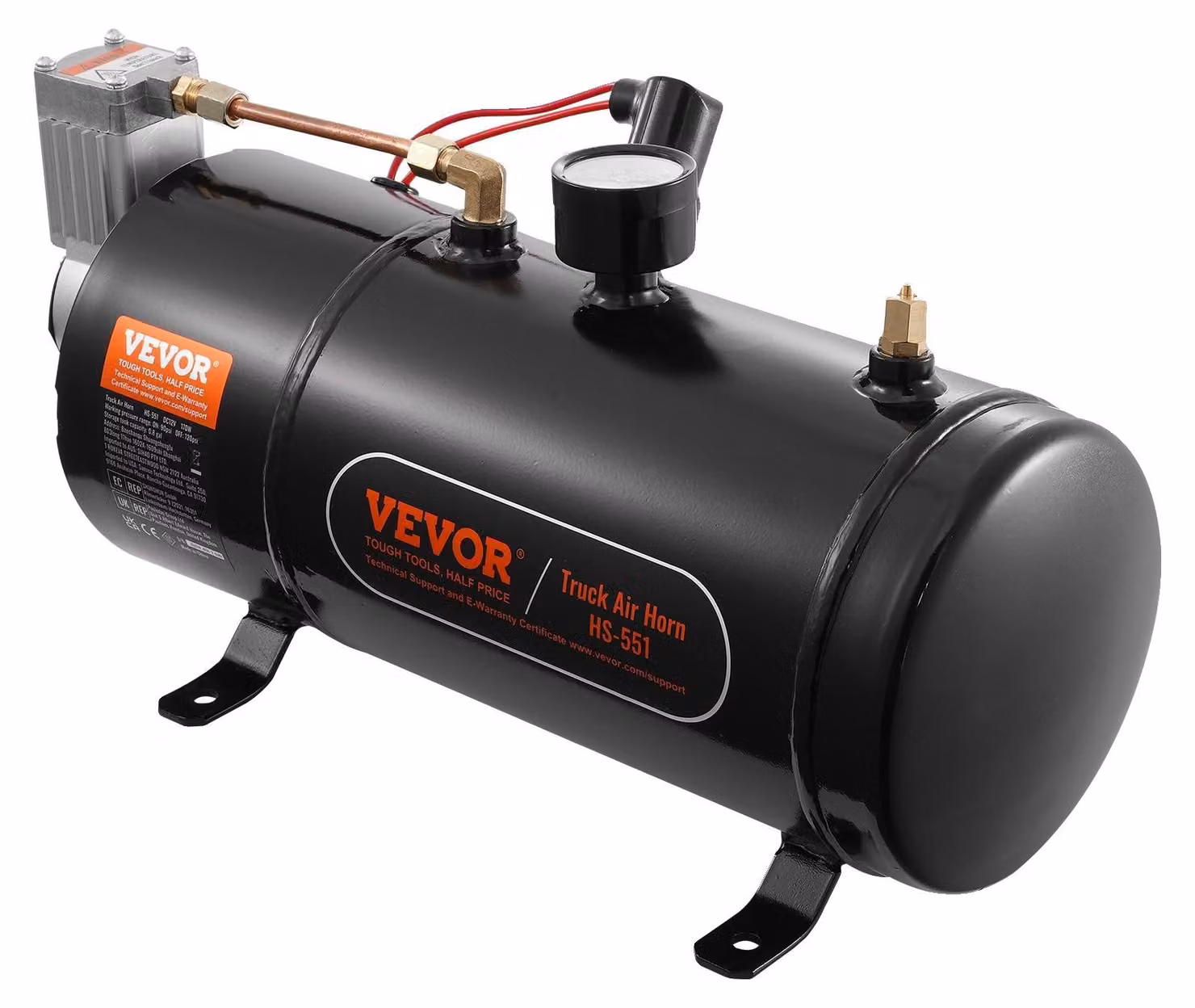 Set di compressori d'aria VEVOR 12 V con serbatoio da 3 L, Set di compressori d'aria per clacson da traino, pressione di esercizio 90-120 psi, Sistema integrato di compressori d'aria per clacson da traino, gonfiaggio di pneumatici, camion, SUV ecc. Nero