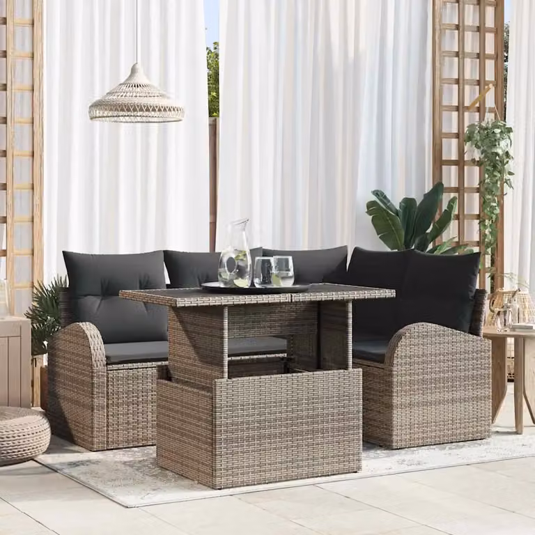 Set Divano da Giardino vidaXL 5 Pezzi a Forma di L con Cuscini Grigio