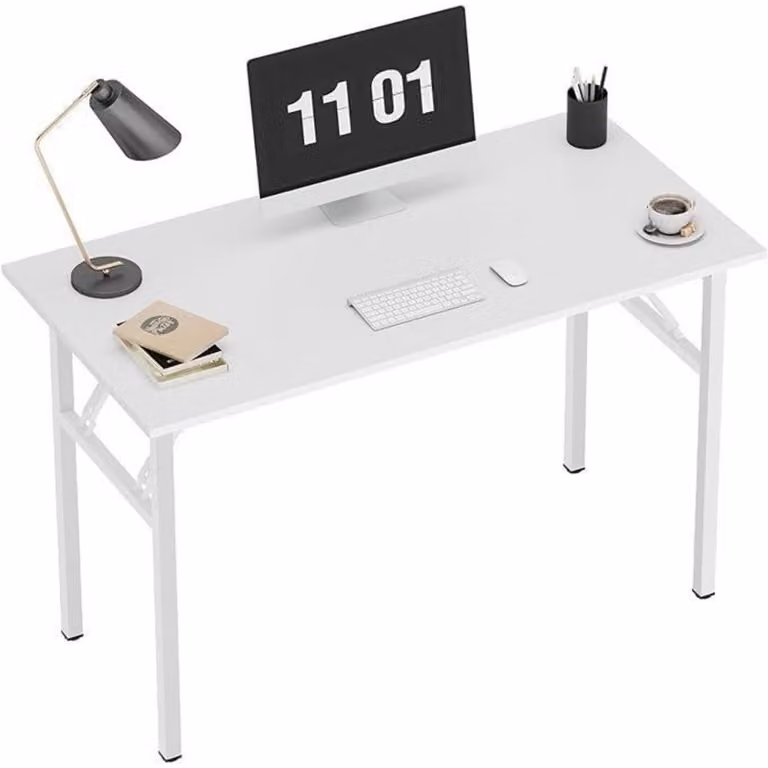 Scrivania pieghevole, scrivania per computer, legno, bianca, 100x60 cm