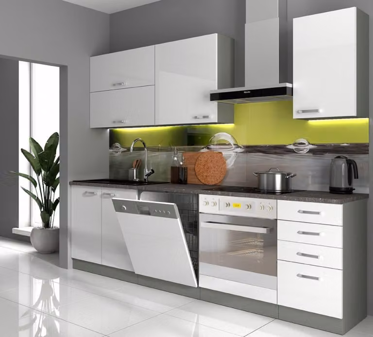 Cucina Bianca Basic I 240 cm cucina componibile bianca lucida