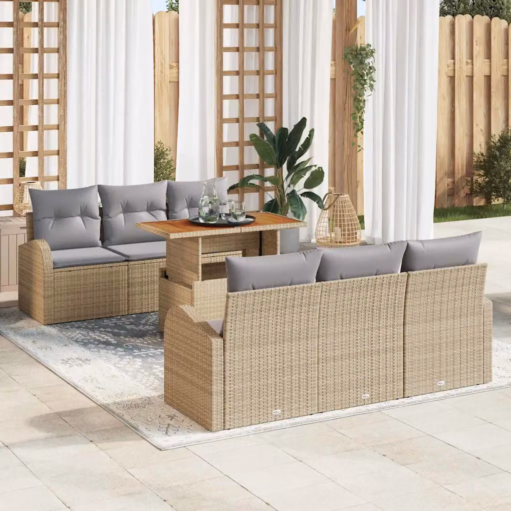 Set Divano da Giardino vidaXL 7 pz in legno di acacia beige e grigio