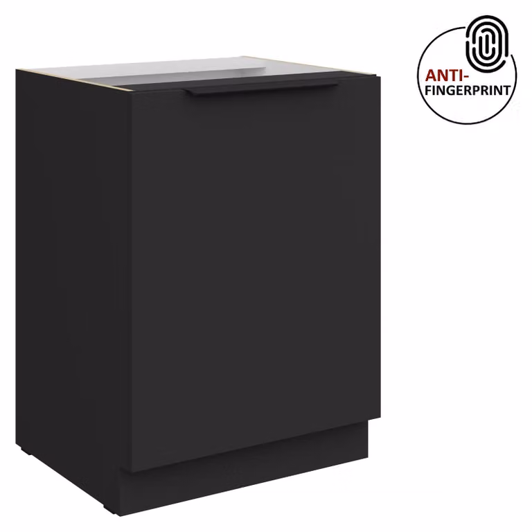 Mobile base da cucina da 60 cm, cucina ARIA nero ultra opaco + nero opaco, frontali di alta qualità con rivestimento anti-impronta, cucina a incasso, blocco cucina