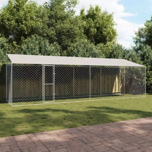 Gabbia per cani vidaXL in metallo argento con tetto resistente alle intemperie L: 800 cm, P: 200 cm, H: 256 cm – 1