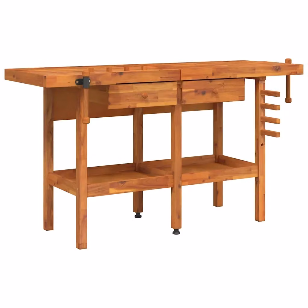 Banco da lavoro con cassetti e morsa vidaXL in legno di acacia marrone L/P/H: 162 x 62 x 83 cm – 2
