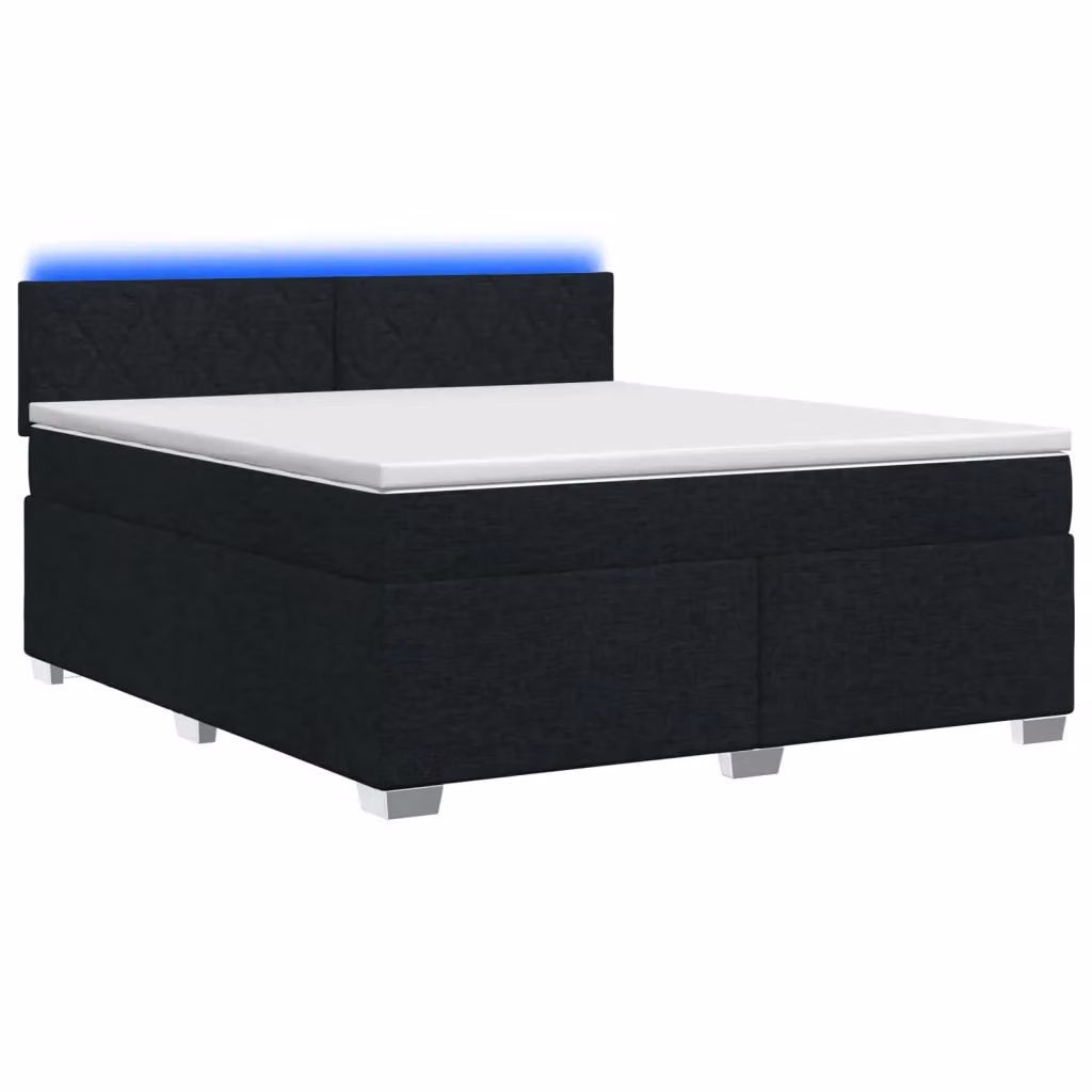 Letto con Box Spring e Materasso Ibrido vidaXL in Tessuto Nero con Illuminazione LED e Porte USB L/P/H: 140 x 200 x 46 cm – 2