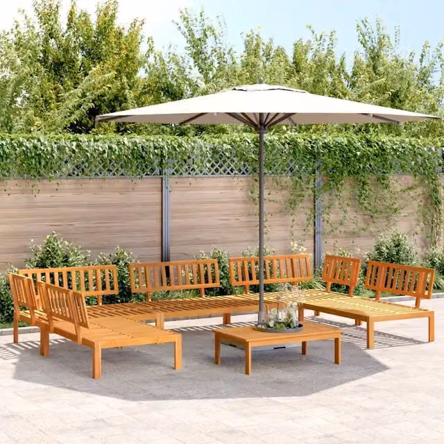 Set Divano da Giardino a L con Tavolino vidaXL in Legno di Acacia Marrone, 6 Pezzi con Cuscini inclusi