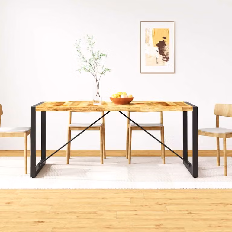 vidaXL Tavolo da Pranzo Rettangolare in Legno di Mango e Metallo Stile Industrial L: 180 cm, P: 90 cm, H: 76 cm