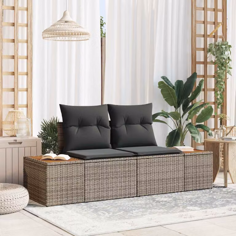 Divano da giardino vidaXL in polyrattan grigio con cuscini, L: 184 cm, P: 62 cm, H: 85 cm