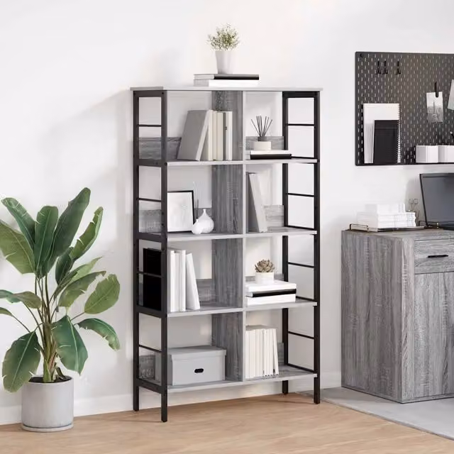 Libreria stile industrial vidaXL in legno e metallo grigio L: 82 cm, P: 32 cm, H: 144,5 cm