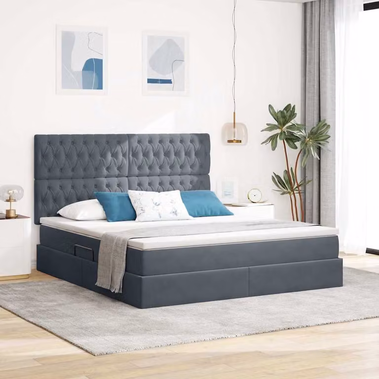 Letto con contenitore e illuminazione LED vidaXL in velluto grigio, L/P/H: 180 x 200 x 204 cm