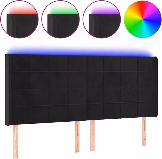 Testata del letto con illuminazione LED e porta di ricarica USB in velluto nero L: 203 cm, P: 16 cm, H: 118/128 cm – 1
