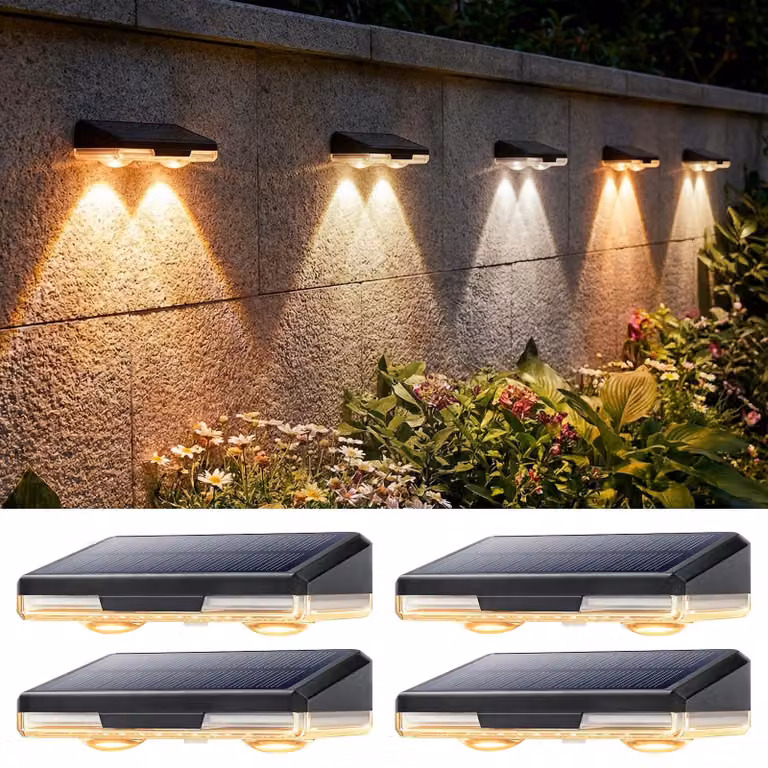 Set di 4 lampade solari, con LED, 3 modalità di illuminazione, grado di protezione IP65, in acciaio inossidabile