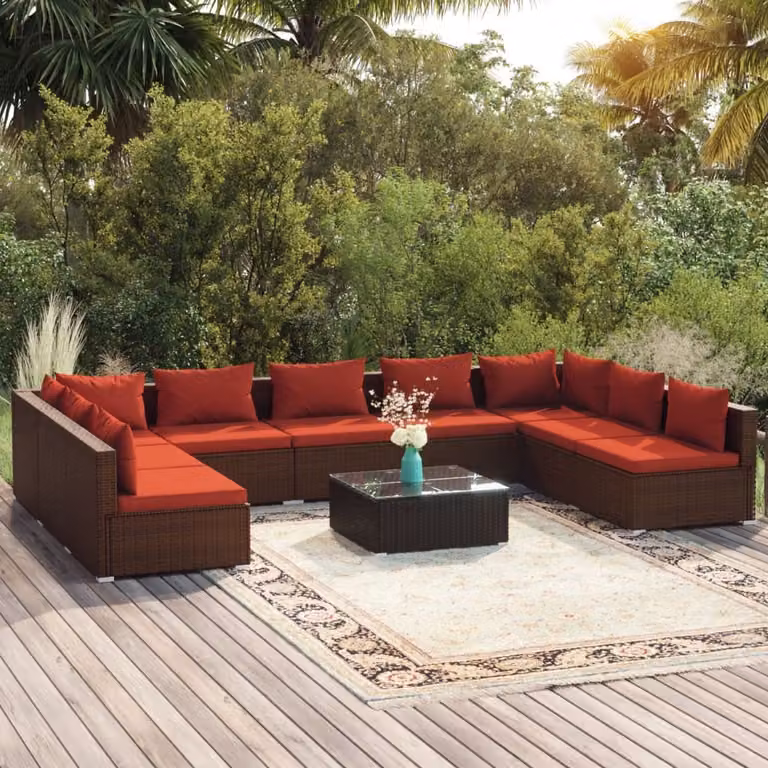 Maison Exclusive - Set da giardino da 10 pezzi con cuscini in polyrattan marrone