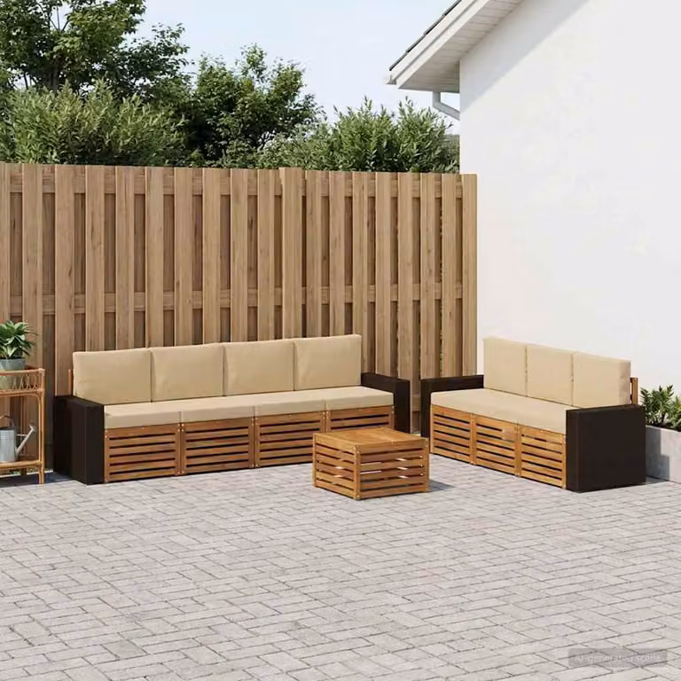 Set di divani da giardino vidaXL in legno di acacia con cuscini beige e marrone per 8 persone