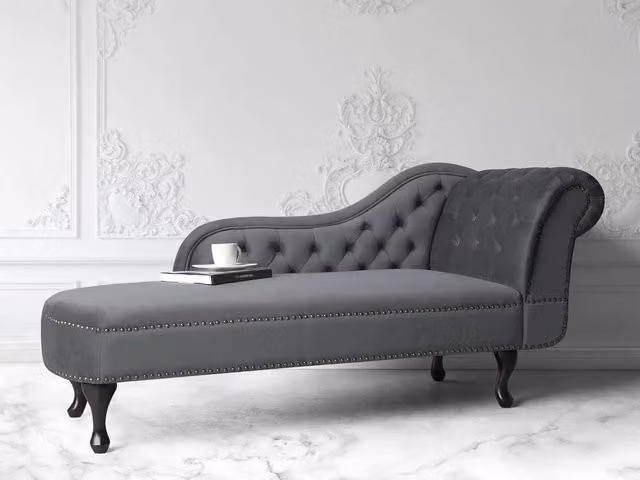 Chaise longue BELIANI in velluto grigio con versione destra e dettagli glamour, L/P/H: 169 x 65 x 79 cm – 1