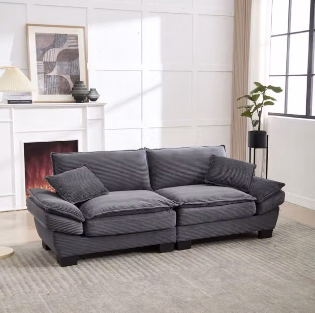 Divano 2 posti 224x81x81 cm con seduta ultraprofonda in velluto grigio scuro
