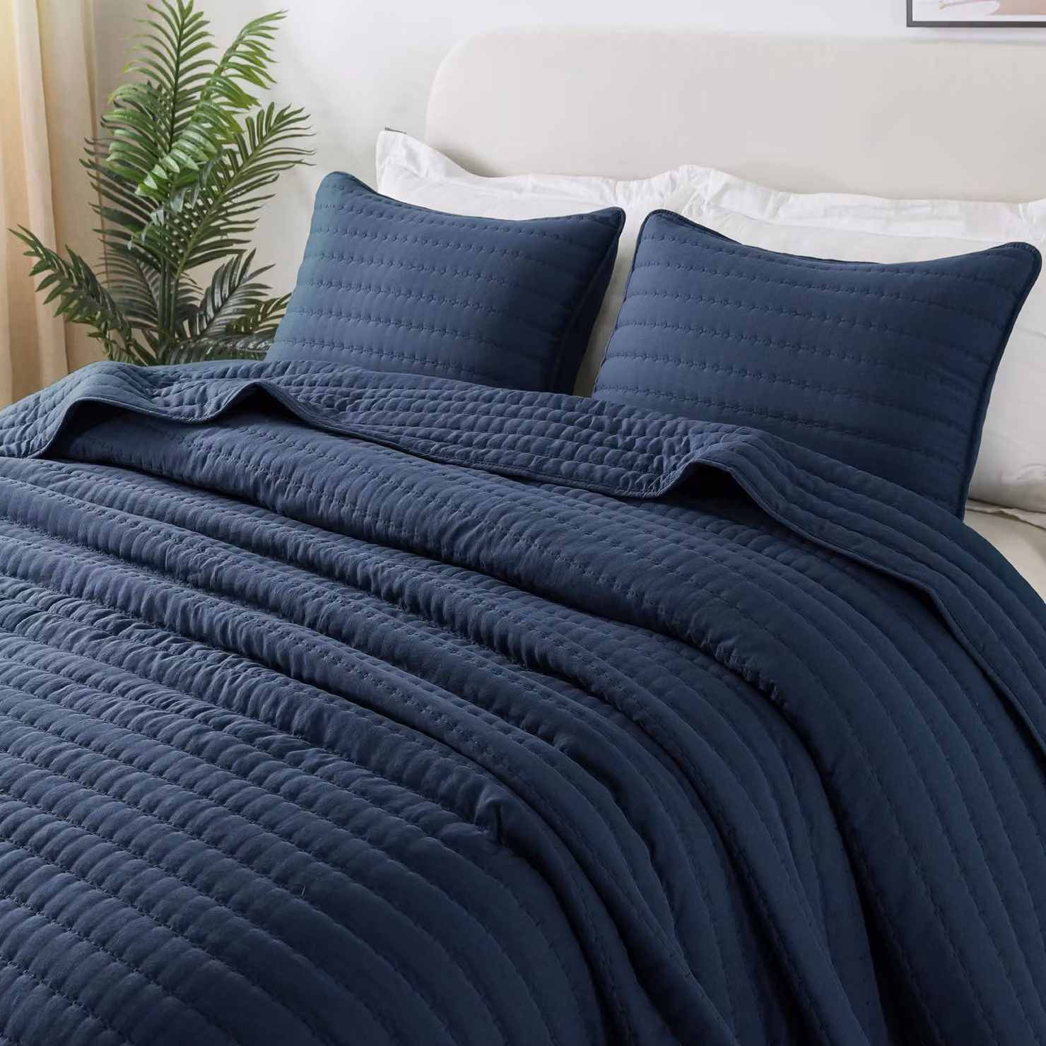 Copripiumino trapuntato - Morbido e traspirante - Blu navy - 270 x 300 cm