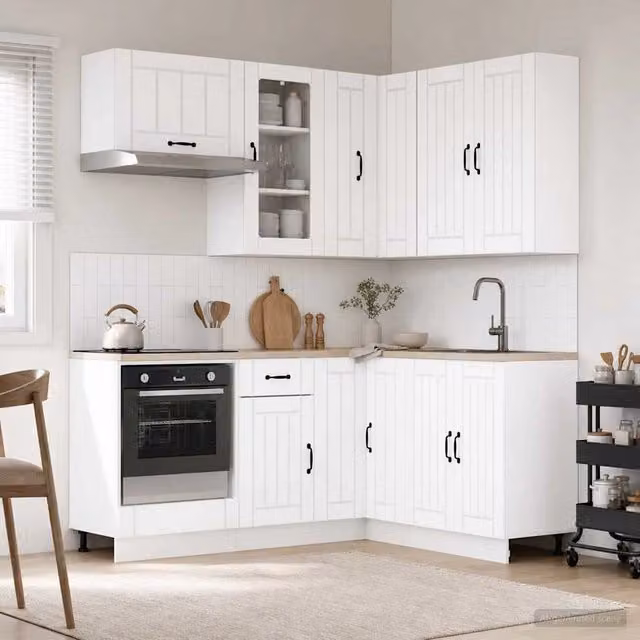 Unità cucina minimalista vidaXL bianca con ante in vetro e scaffali aperti in MDF – 1