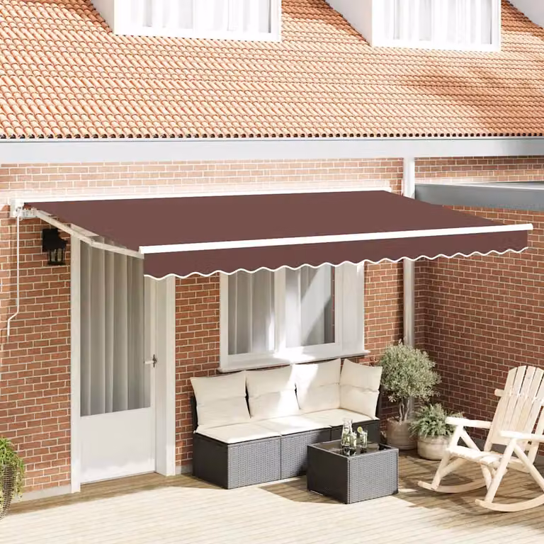 vidaXL Tendone a semi-cassonetto in alluminio e poliestere, Marrone e Bianco, L: 400 cm x H: 200 cm