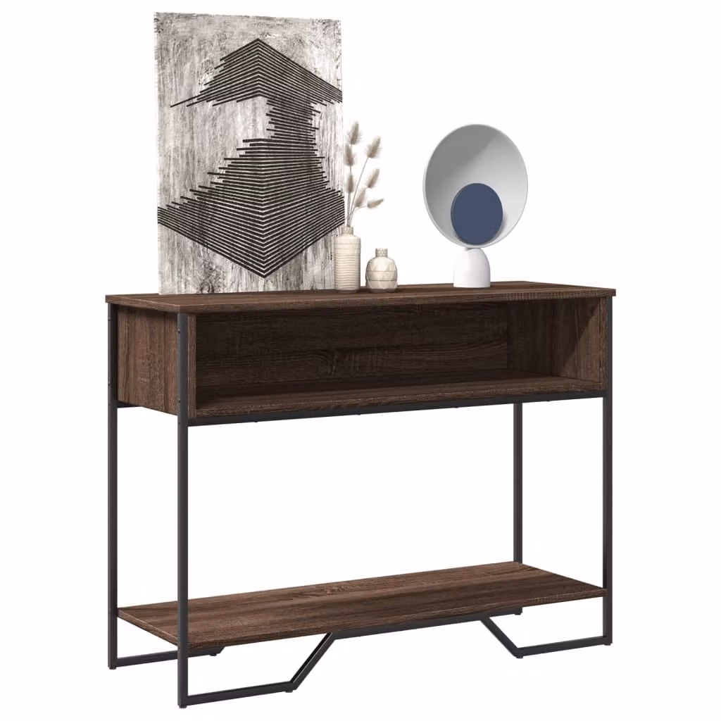 Tavolo Consolle vidaXL in Rovere Marrone con Struttura in Metallo e MDF L/P/H: 100 x 35 x 74,5 cm