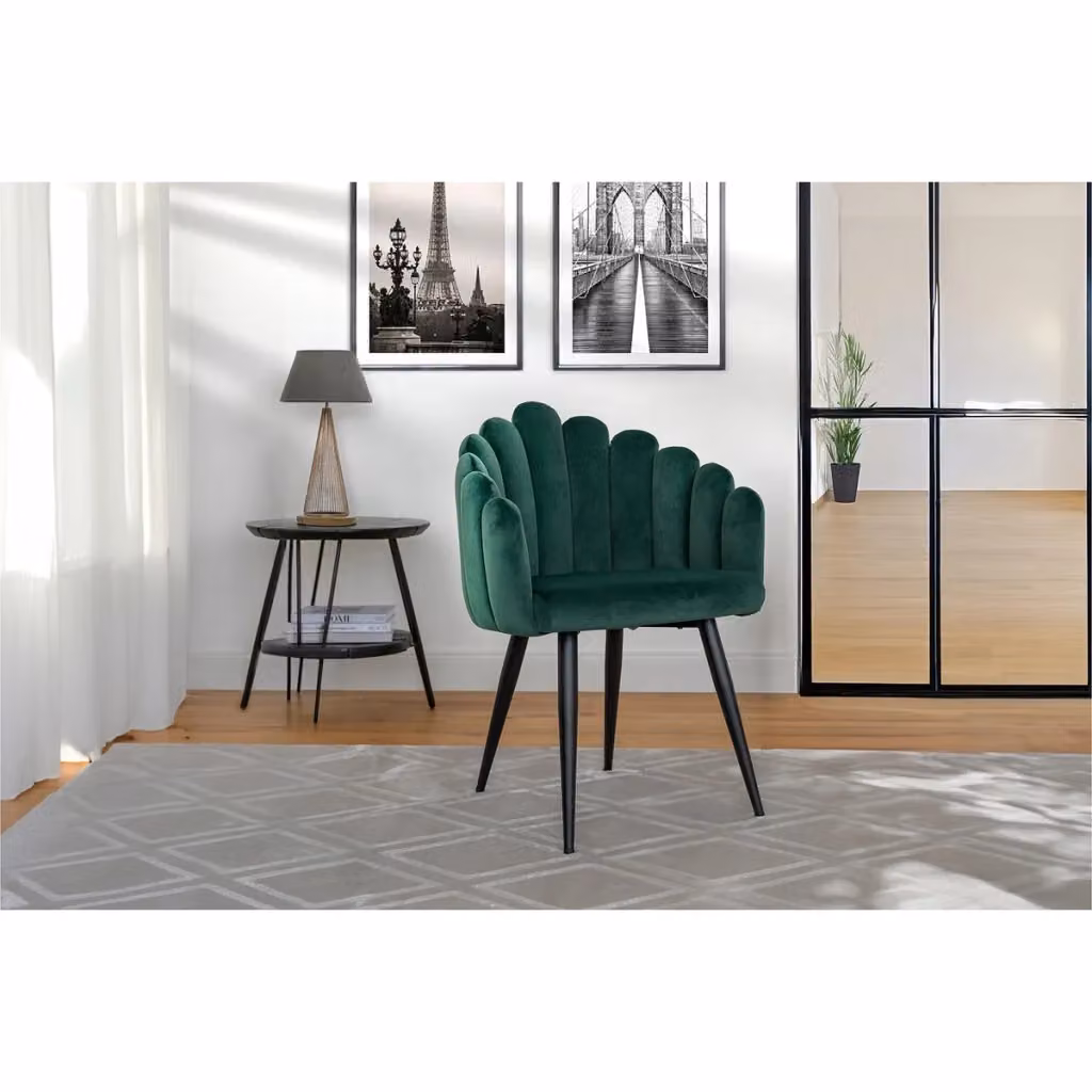 Sedia di design Jeane in velluto verde scuro con struttura in metallo e plastica KENDRA HOME – 2