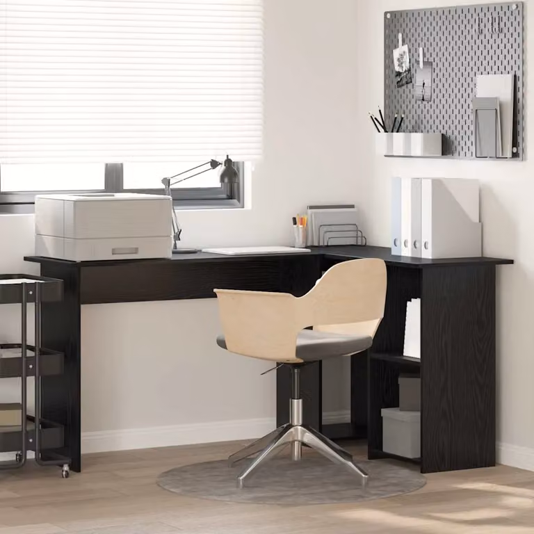 Scrivania angolare moderna vidaXL in legno MDF rovere nero L 142 x P 102 x H 73 cm