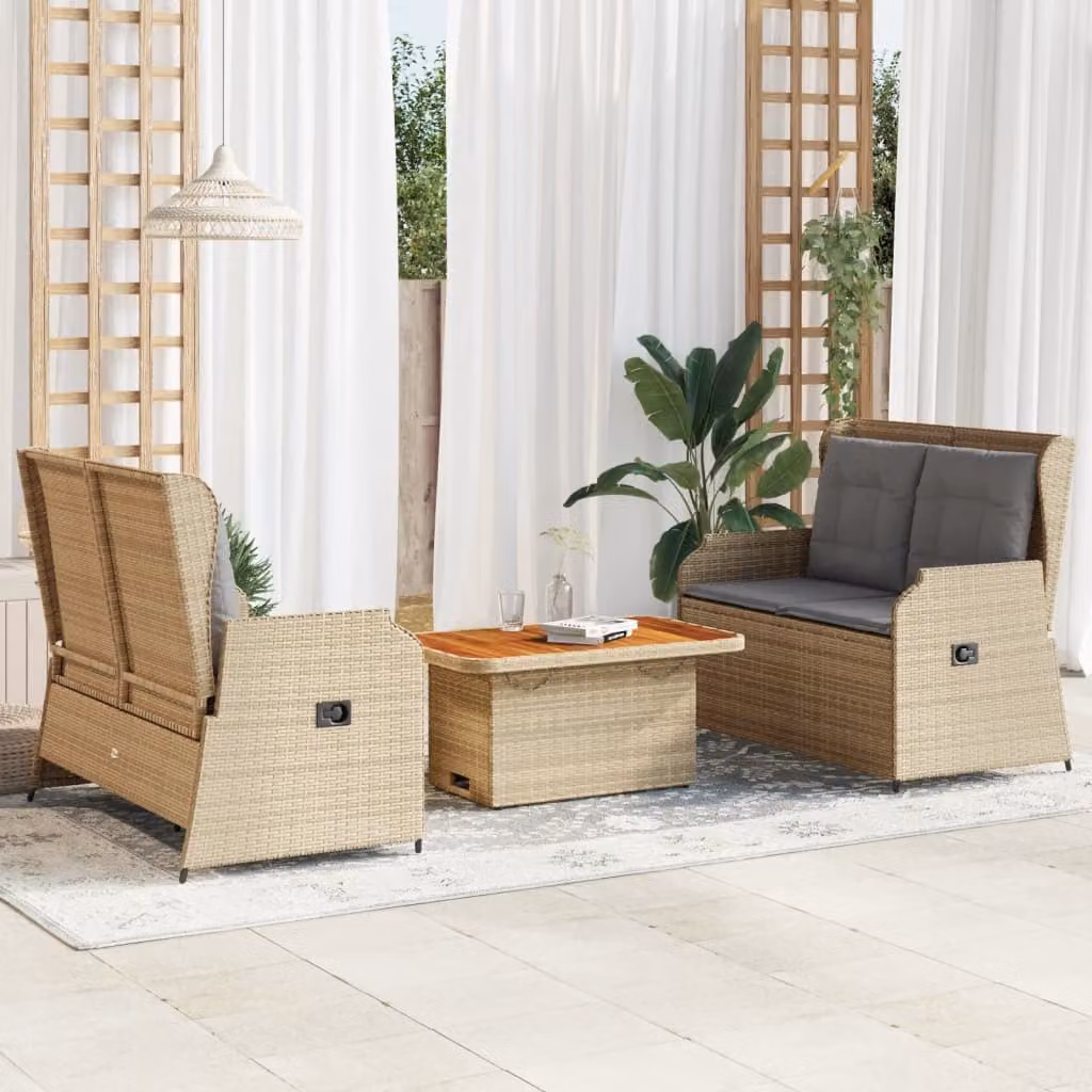vidaXL Set Divano da Giardino a L con Tavolino e Cuscini, Design Moderno in Polyrattan con Struttura in Acciaio, Beige/Marrone/Grigio