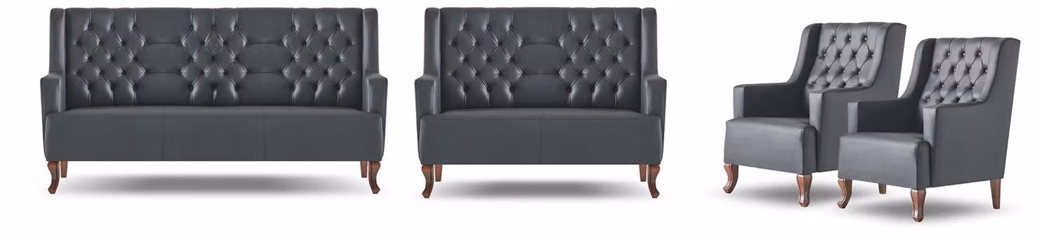 Komplett Sofa-Set 3-Sitzer 2-Sitzer Sessel Chesterfield Schwarz Lehnsessel