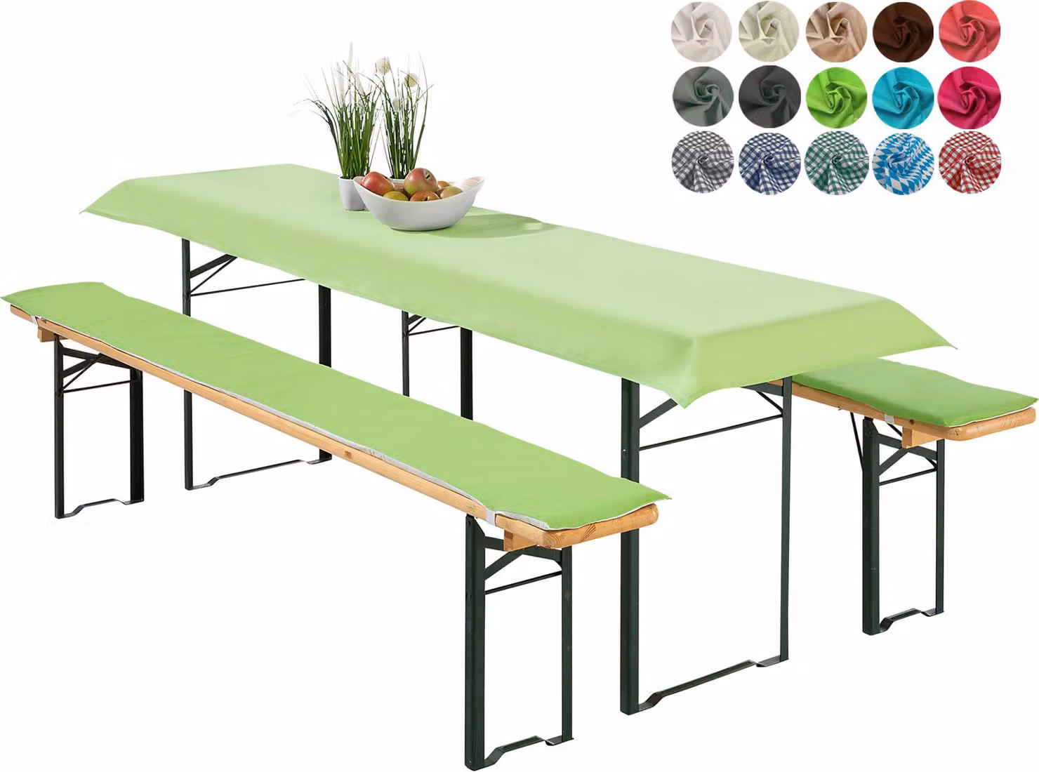 heimtexland ® Set tenda birra set cuscini 3 pezzi tovaglia birra panca cuscino seduta cuscino decorazione tavolo tipo 698 verde per tavolo dimensioni 70x220 cm
