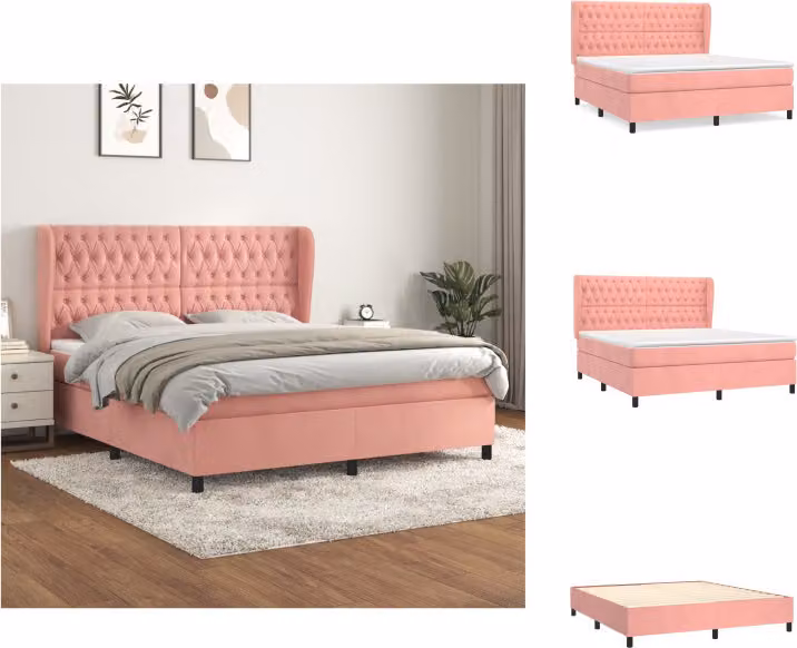 vidaXL Letto a molle con materasso rosa 160x200 cm in velluto - Letti & Reti