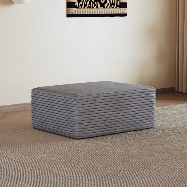 Canapé modulare a L con chaise longue OKWISH in tessuto velluto a coste grigio per salotto e camera da letto