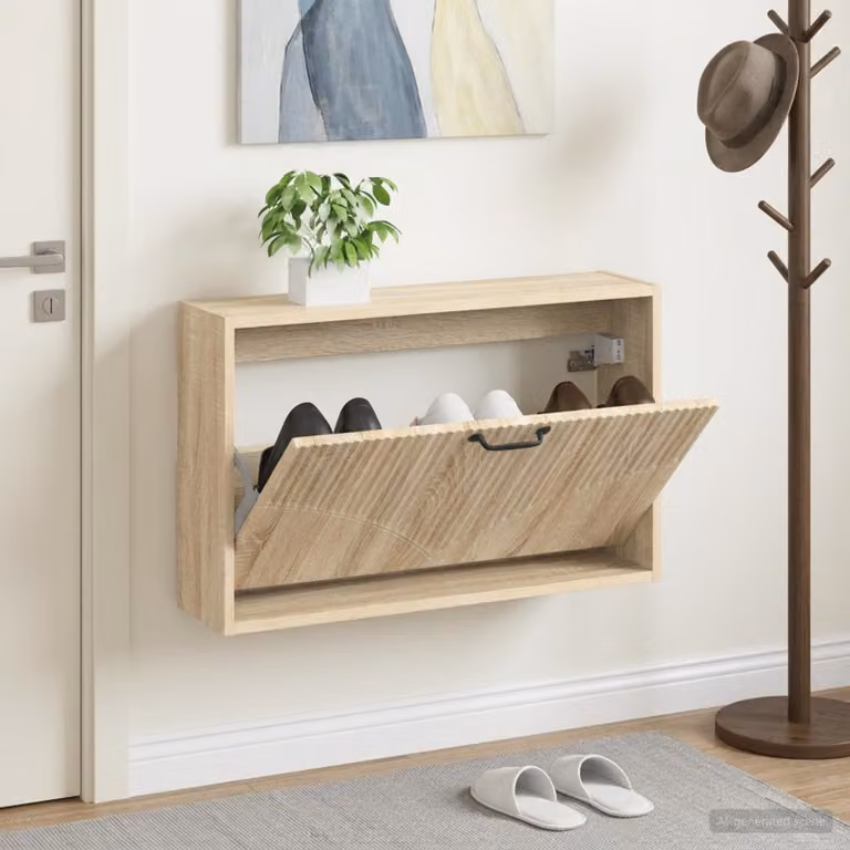 vidaXL Mobiletto per Scarpe da Muro HOORN Moderno con Scomparti Basculanti L: 71 cm, P: 17 cm, H: 43 cm