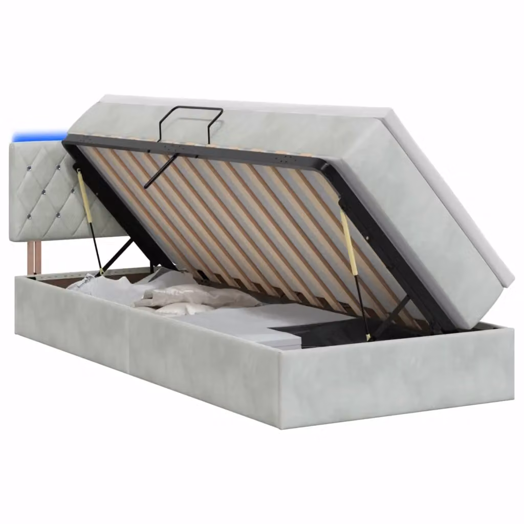 Letto con contenitore e illuminazione LED vidaXL in tessuto grigio con materasso L/P/H: 204 x 100 x 140 cm – 2