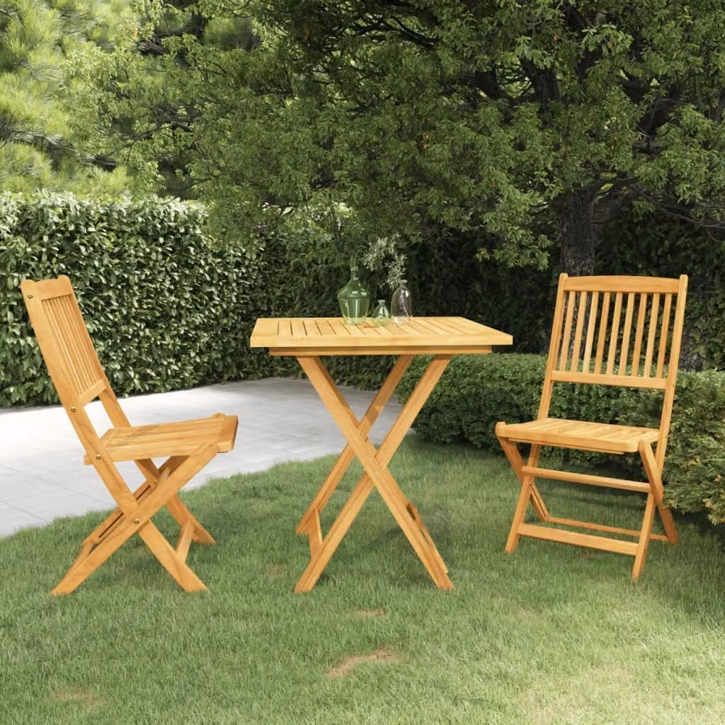 The Living Store Set da pranzo da giardino 3 pz. Set da pranzo da giardino pieghevole in legno massiccio di acacia