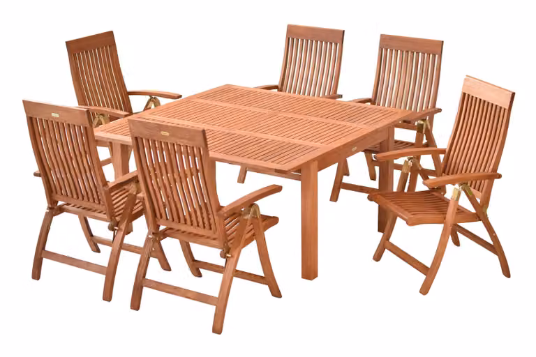 Set di mobili da giardino Merxx 7 pezzi Comodoro - 6 poltrone, 1 tavolo - Colore: marrone - Dimensioni: poltrona: 63x62x110 + tavolo: 100/150x150x74; 6x 25000-011 + 1x 25921-011