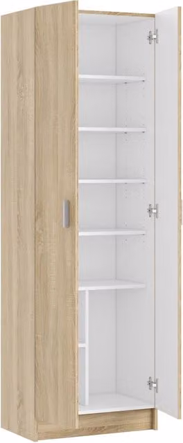 Armadietto Multiuso a Colonna Alphabet di Arreditaly con 2 Ante e 8 Ripiani per Ingresso o Camera da Letto, Colore Rovere Chiaro, L: 59 cm, P: 37 cm, H: 180 cm