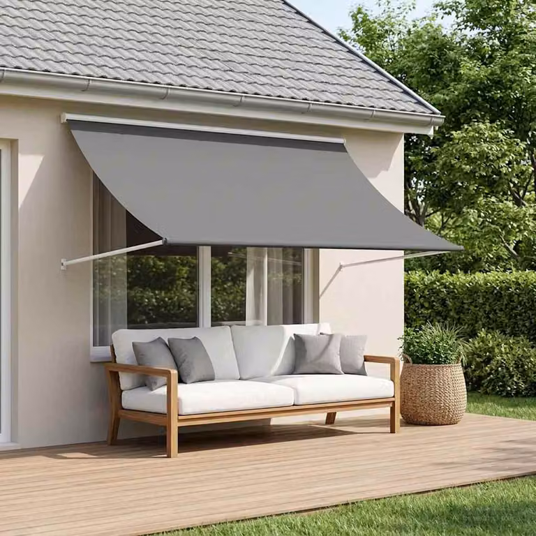 Tenda da Sole vidaXL Grigio Chiaro con Bracci Pieghevoli in Acciaio e Tessuto in Poliestere, L 400 x P 150 cm