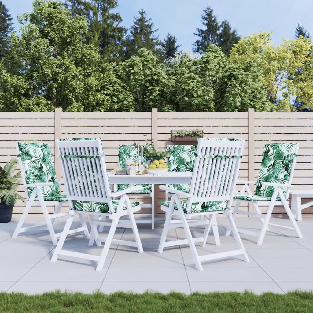 Set di 6 cuscini per sedia con schienale alto vidaXL in tessuto verde con motivo foglie, resistenti all'acqua e ai raggi UV