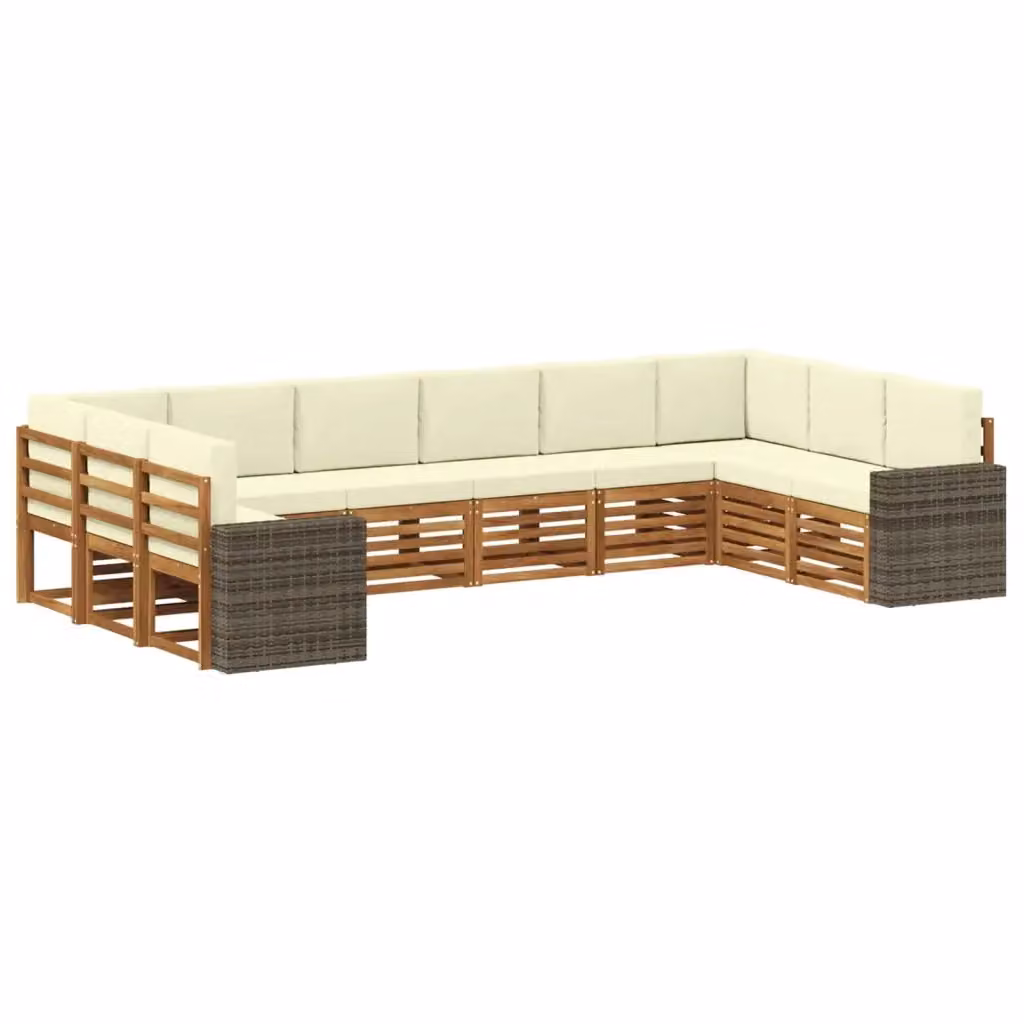 Set di divani da esterno a L vidaXL in legno di acacia con cuscini beige e bianco – 2