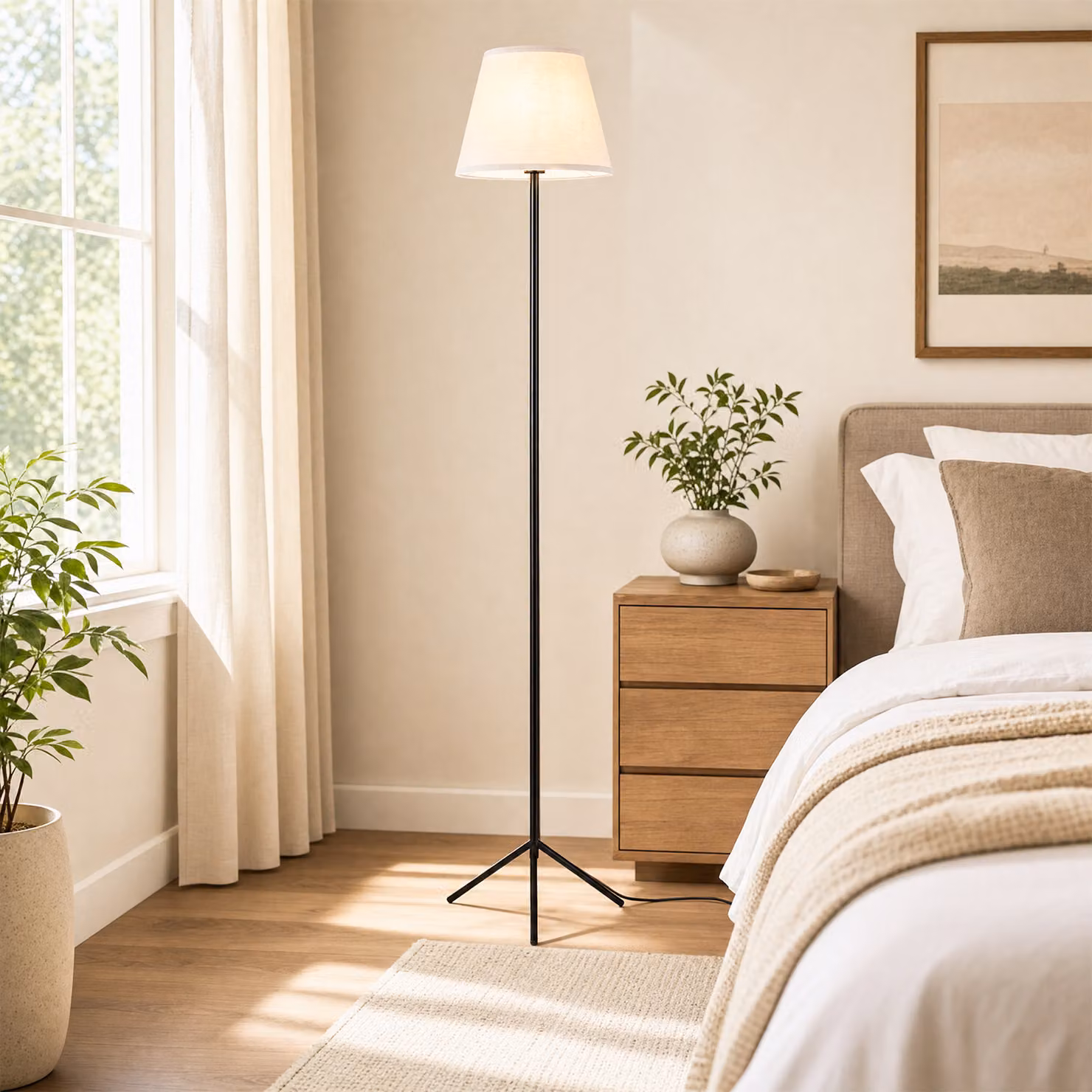 Costway Lampada da terra moderna con paralume in tessuto e struttura in metallo con interruttore a pedale, disponibile in bianco o nero