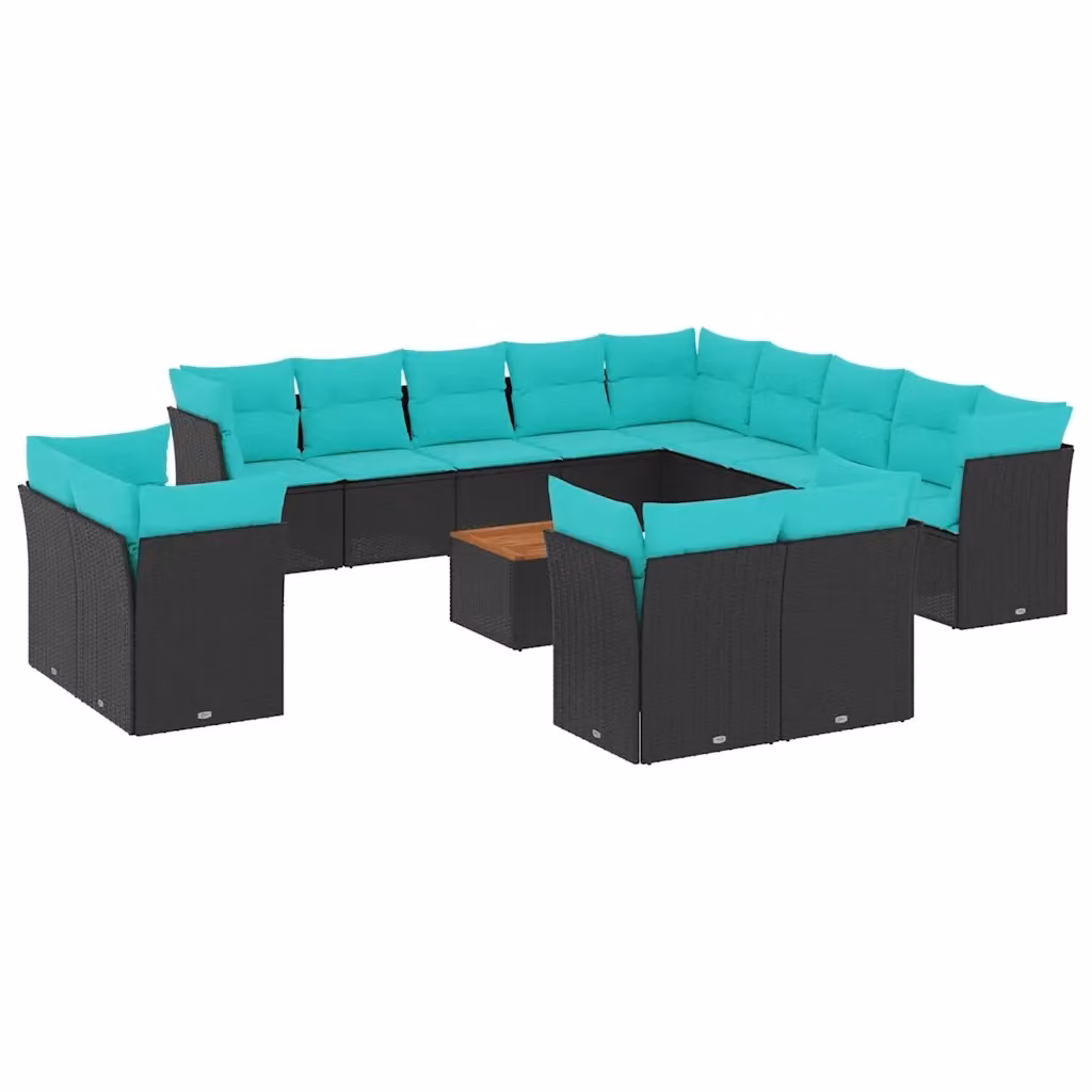 vidaXL Set Divani da Giardino a Forma di U in Polyrattan Nero con Cuscini e Tavolino da Caffè – 2