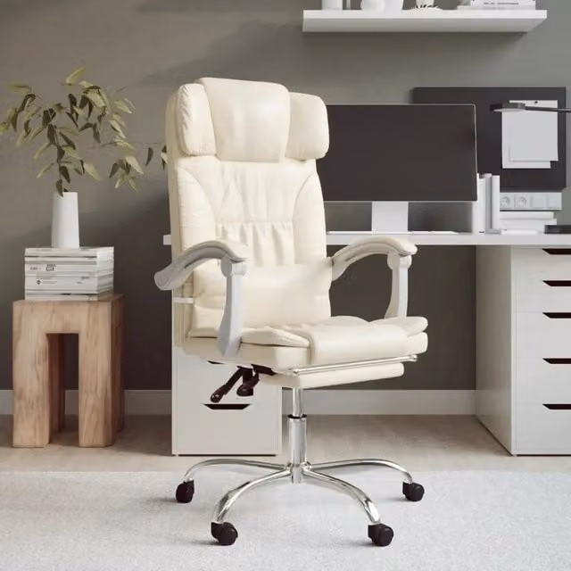 Poltrona da Ufficio Executive vidaXL Reclinabile e Girevole in Similpelle Beige, L/P/H: 63 x 46,5 x 122 cm