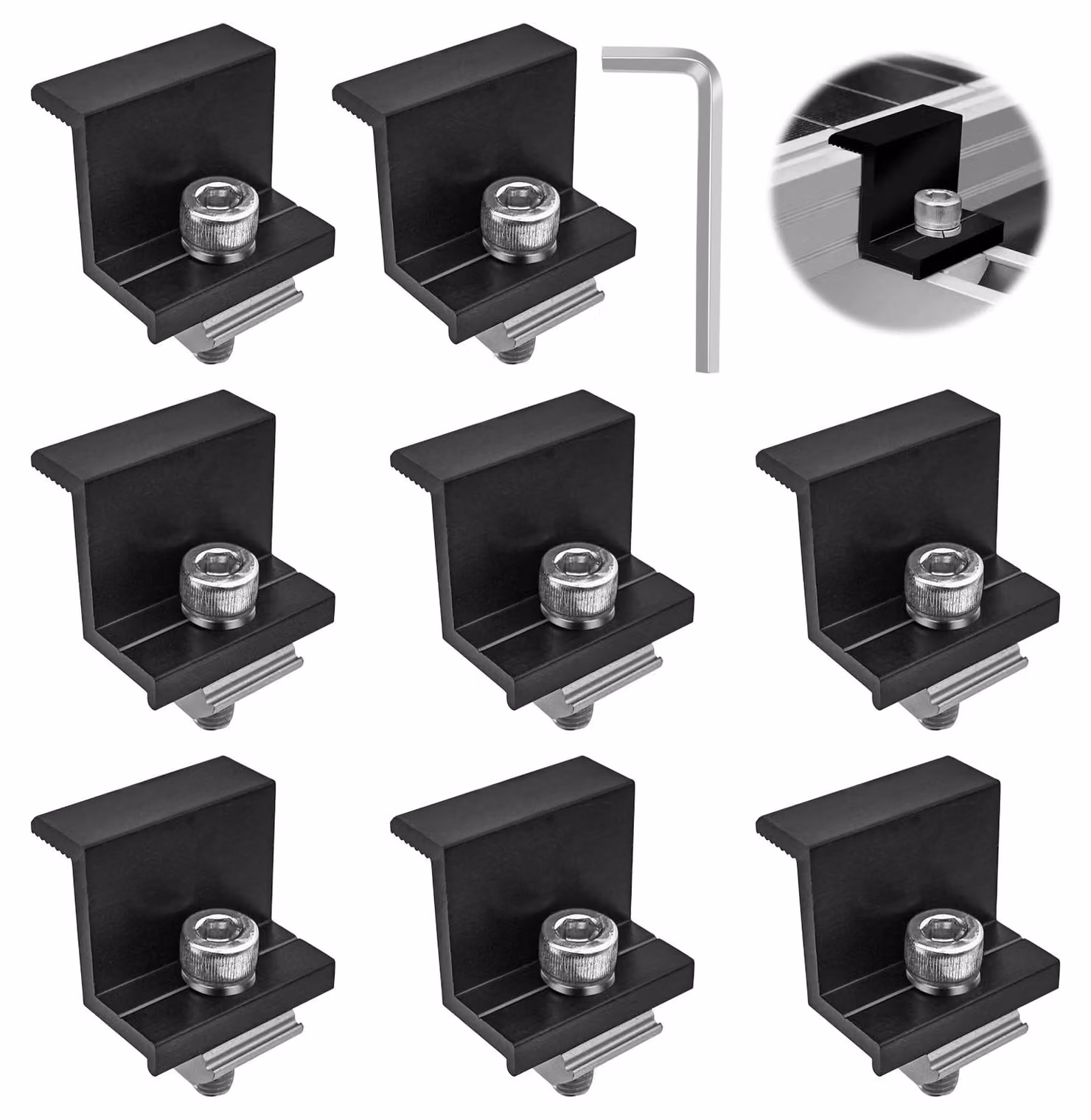 Confezione da 8 supporti per pannelli solari Z, 30 mm, in alluminio, colore nero