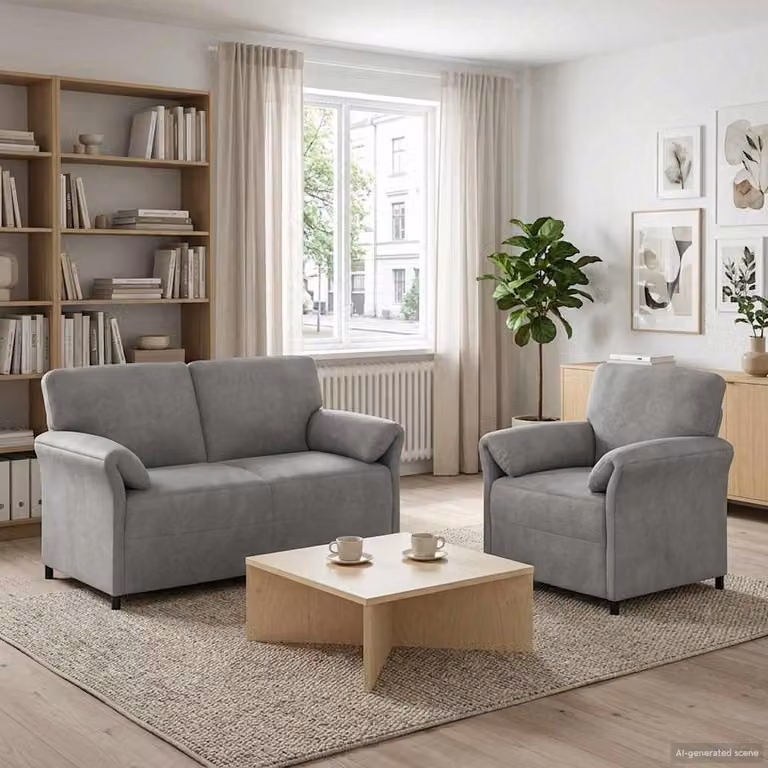 Set di 2 divani moderni vidaXL in velluto grigio con struttura in metallo e cuscini inclusi